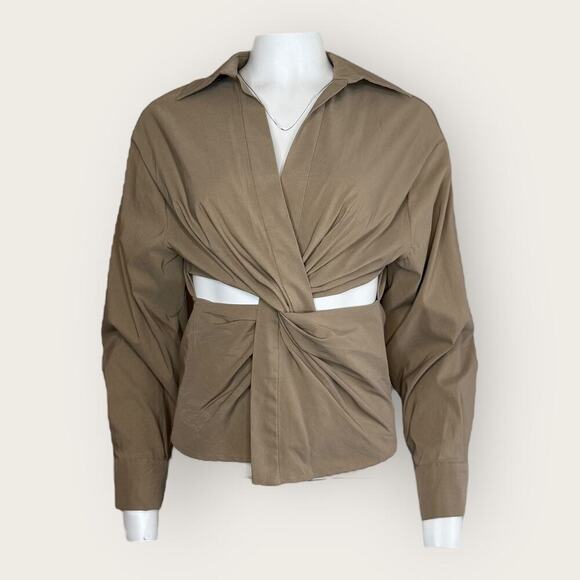 NWT | Zara | Asymmetrical Twist Front Blouse | Taupe | Size S - Picture 2 of 14